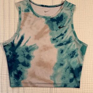 Nike Dri-Fit Fast Tie Dye Cropped Blue Tan Workout Tank Women’s Size Small